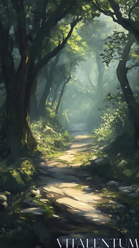 Forest Stream Illuminated by Dappled Sunlight.