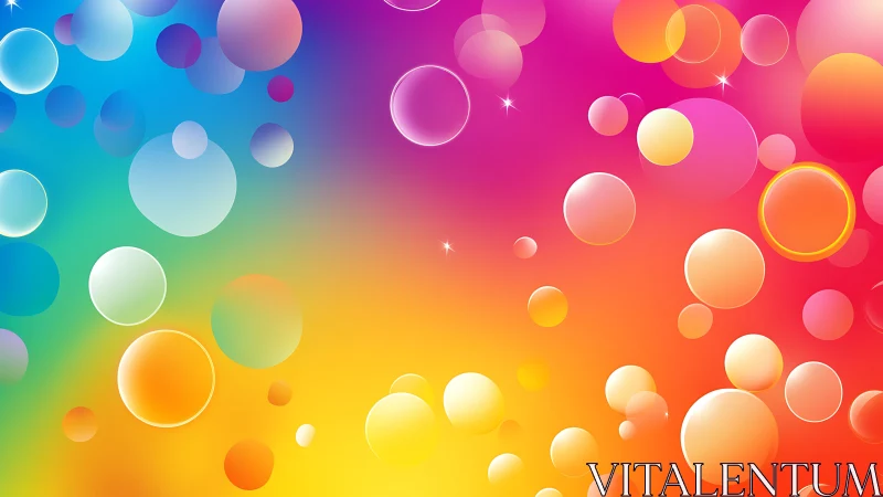 Rainbow bubble drift across a glowing candy-sky gradient.