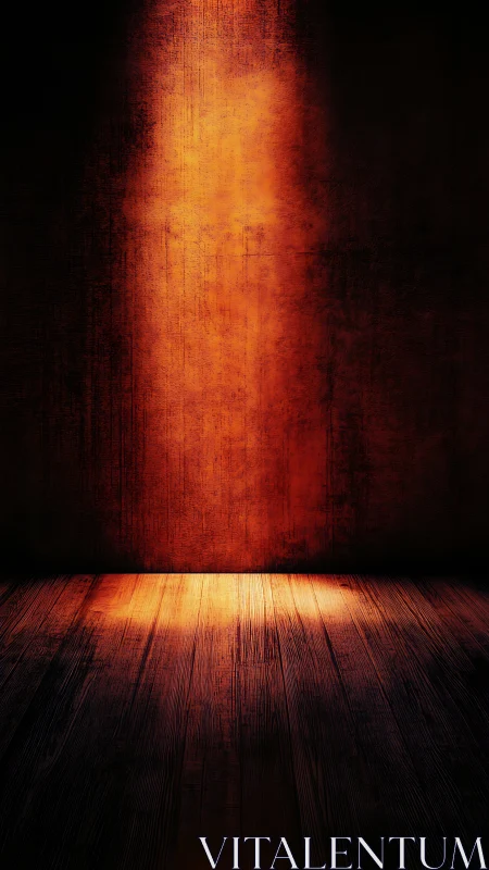 Vertical spotlight illuminates textured wall and wooden floor