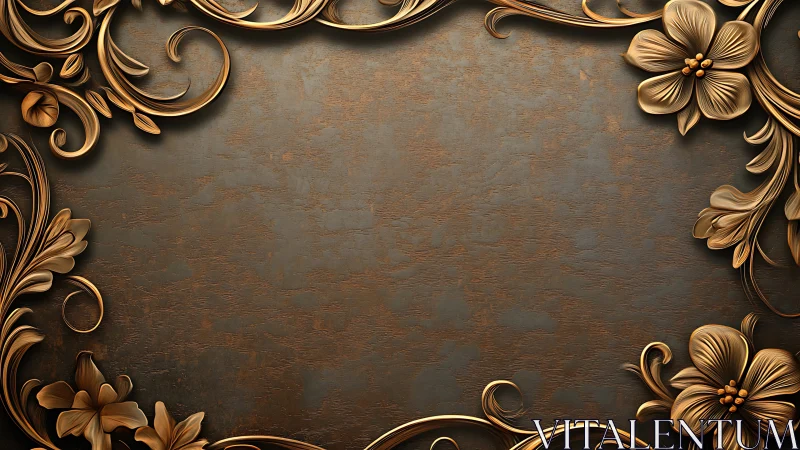 Ornamental bronze floral frame on textured dark surface.