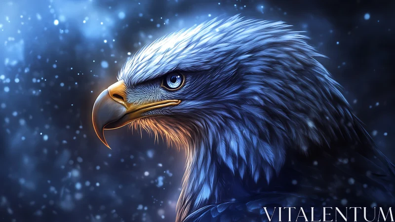 Majestic Eagle Portrait in Blue Tones, Digital Fantasy Art.