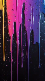 Colorful paint drips gently cascade in glowing neon rivers