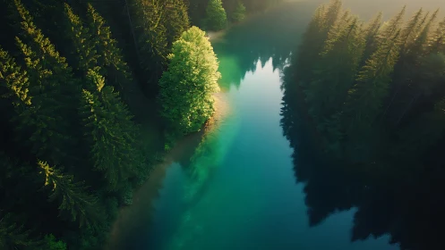 Sunlit forest lake welcomes calm mornings and quiet wonder