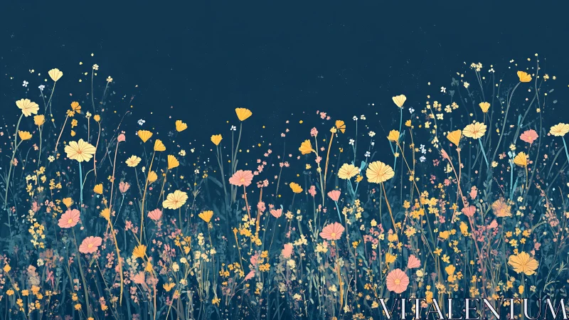 Layered Wildflower Field Study with Chromatic Depth Gradation