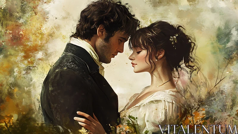 Romantic Period Portrait: Digital Oil Study of Intimate Proximity