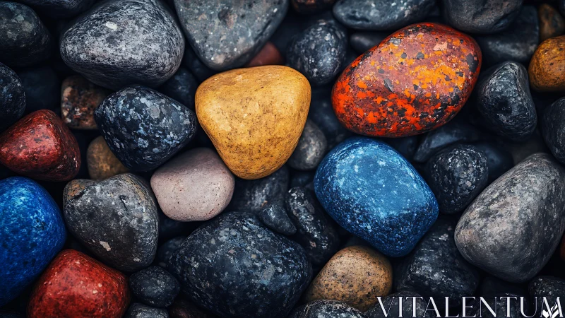 Mixed colored pebbles in close-up top-down composition.