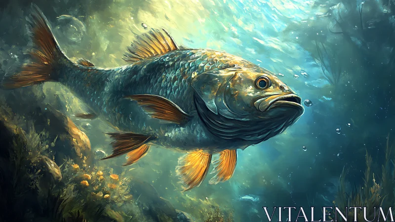 Digital painting of luminous fish in sunlit aquatic habitat.