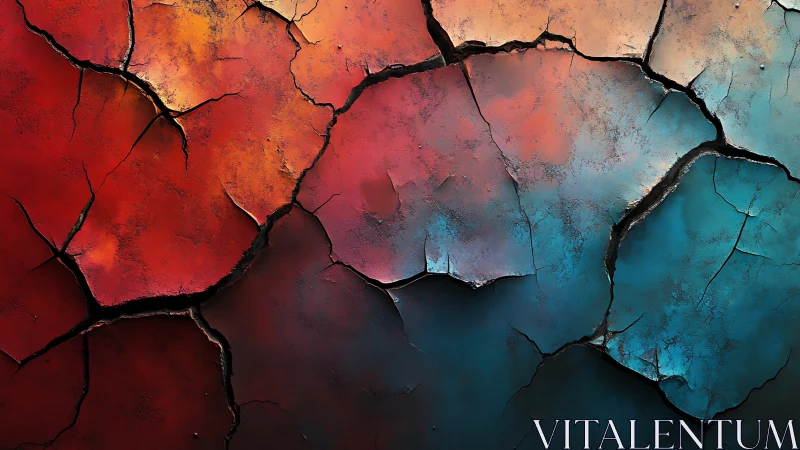 Cracked pigment surface uniting warm and cool chromatic fields