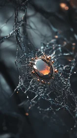 Emberheart jewel tangled in a midnight spider lattice.
