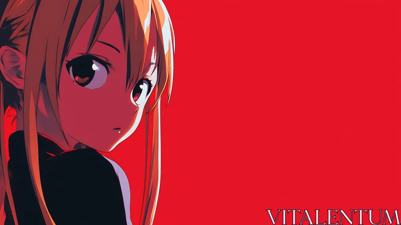 Anime girl portrait against stark red minimalist background