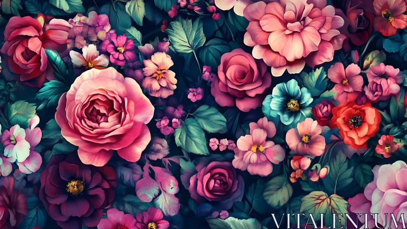 Vibrant Floral Garden with Pink Roses and Blooms