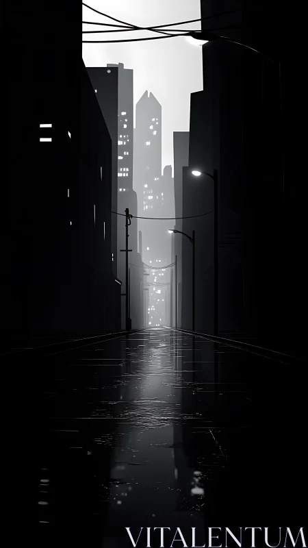 Rain-slick neon corridor where the city forgets you exist.