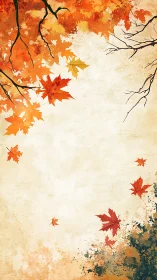 Vertical autumn maple leaves cascade across textured canvas field