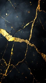 Black marble surface with luminous gold fracture veins.