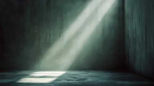 Solitary light shaft cutting through a dark empty room.