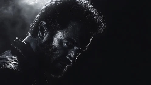 Low-key side portrait of bearded man in dramatic rim light