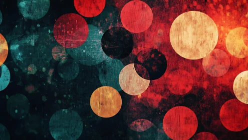 Abstract circles on textured background in vibrant red and teal tones.
