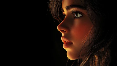 Side-lit digital female portrait with cinematic rim lighting