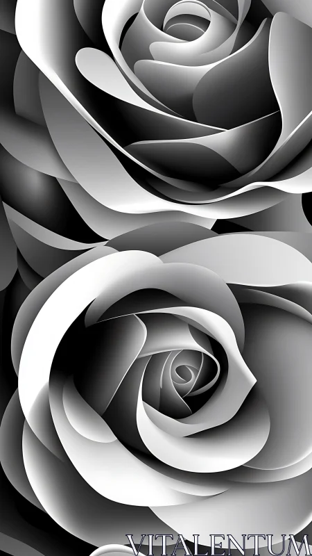 Monochromatic Rose Blooms in Abstract 3D Rendering