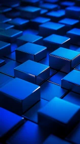 Parametric blue cubes form reflective grid under directional light