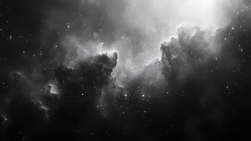 Monochrome interstellar nebula rendered with high tonal contrast