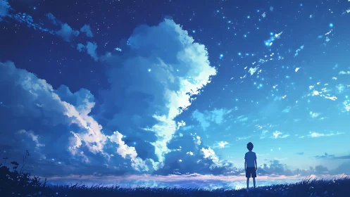 Young dreamer under a vast starlit summer sky.