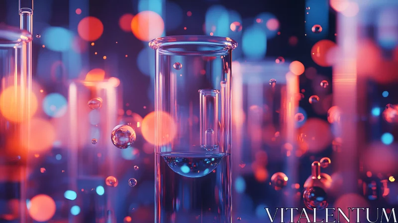 Laboratory Glassware with Colorful Bokeh in Futuristic Style.