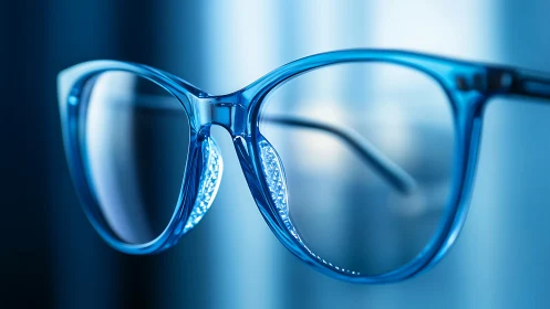High-transparency blue acetate eyeglasses in shallow focus