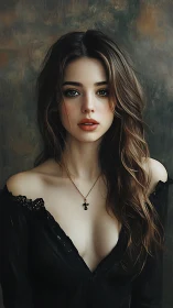 Digital portrait of young woman in black dress, soft lighting