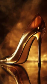 Specular gold stiletto heel rendered with high-gloss reflections