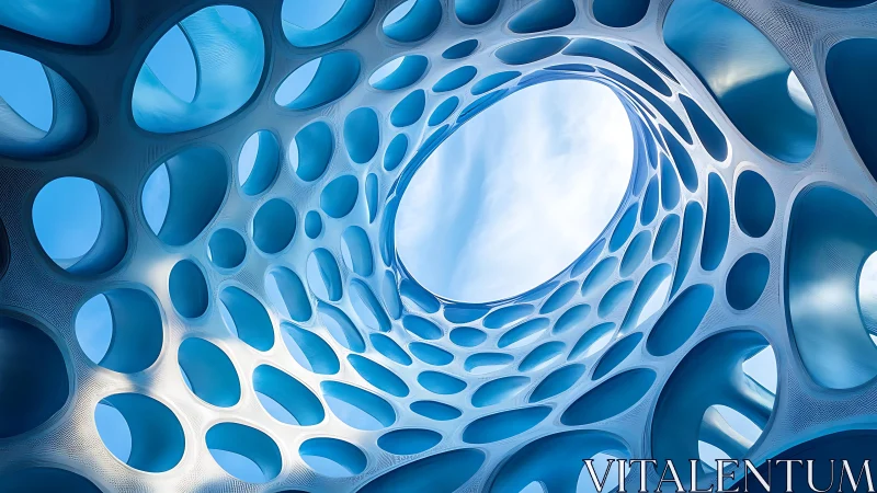 Nested Organic Apertures: Blue Sculptural Void Architecture.