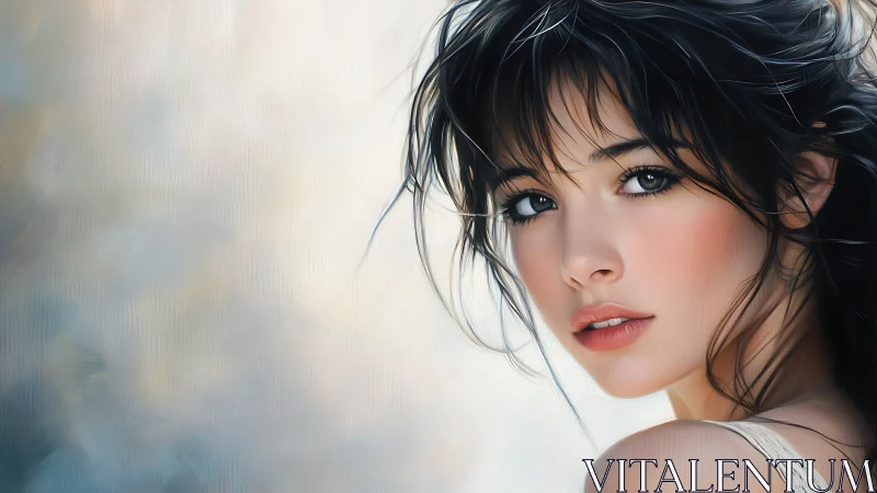 Young woman portrait rendered in soft digital painting style