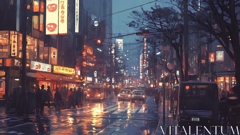 Neon rainstreet reverie in a quietly buzzing Tokyo evening.