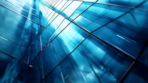 Glass skyscraper planes glide into luminous blue sky.