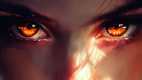 Inferno gaze ignites the dusk within molten ember eyes.