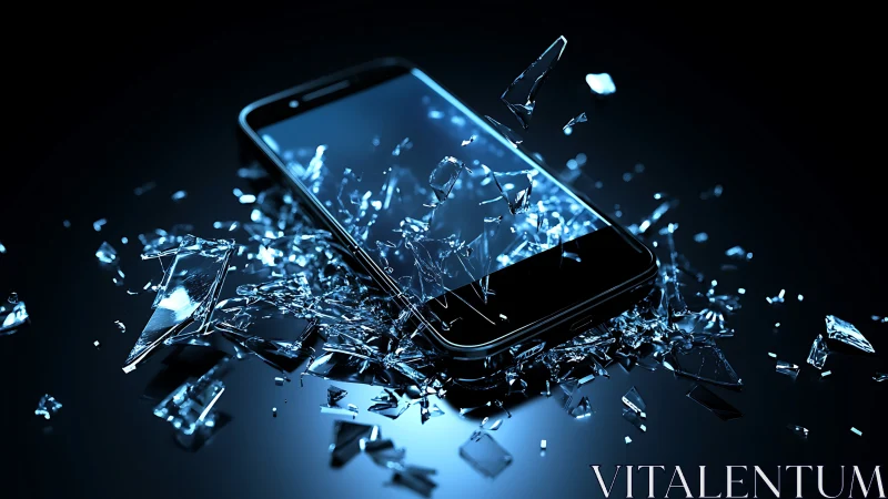 Shattered smartphone dreams in a halo of electric glass.