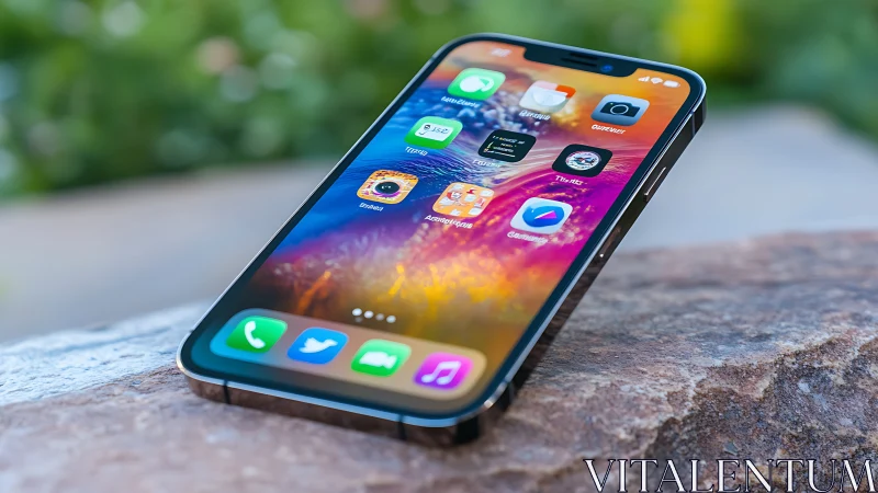 Modern iPhone Display With Vibrant Gradient Wallpaper.
