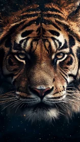Tiger face rendered in detailed frontal digital portrait