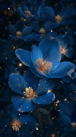 Luminescent Blue Flowers with Golden Stamen Glow.