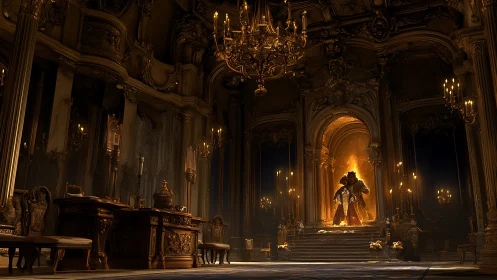 Baroque throne hall with infernal monarch focal portal staging.