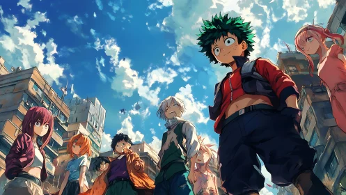 Sky-high rebel teens gather beneath crowded summer clouds.