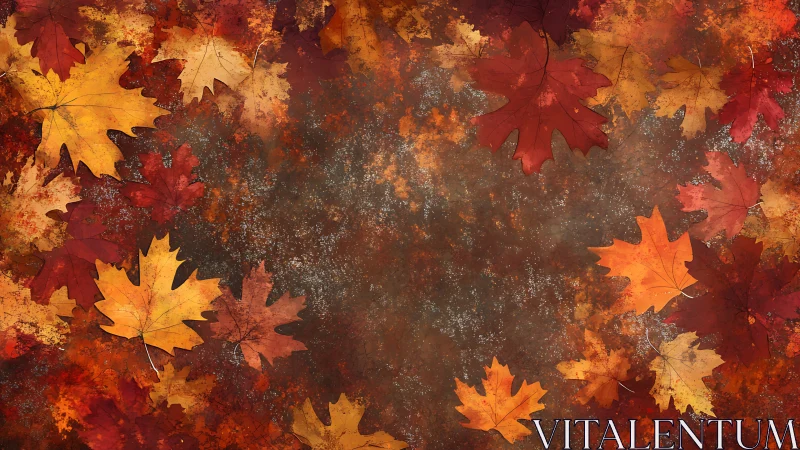 Autumn maple leaves form textured border around empty center