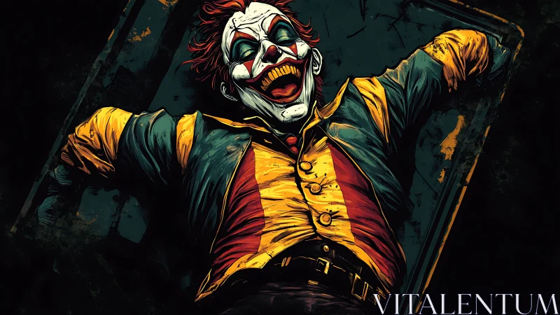 Rebel clown stretches wide in bold, chaotic color.