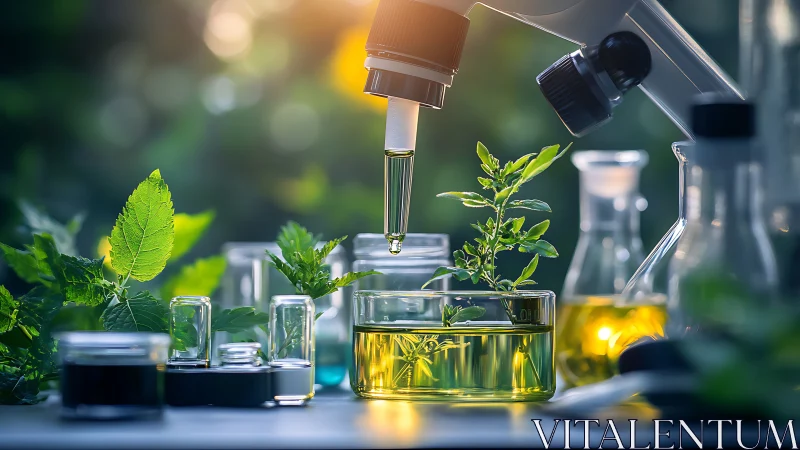 Microscope studies glowing herbal extracts in sunlit lab