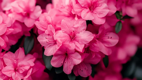 Vibrant Pink Azalea Blooms Fill Frame with Layered Petals