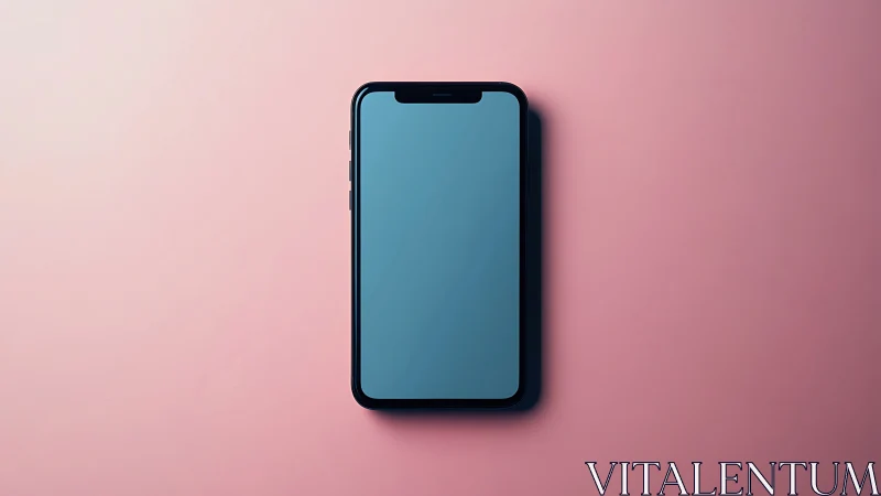 Smartphone with Blue Display on Gradient Pink Background.