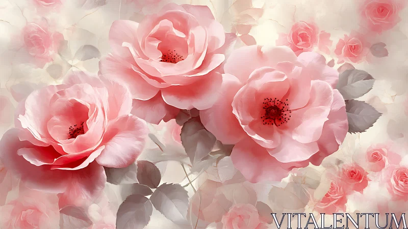 Coral roses bloom in ethereal layers of translucent rose fantasy