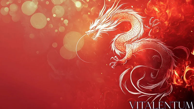 Ivory fire-dragon curling through ember-bright silence.