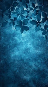 Monochrome cyan floral canopy over textured gradient field.