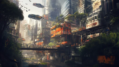 Biophilic megacity canyon with modular hover-lane transit matrix.